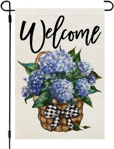 Bandera de jardín de hortensias CROWNED BEAUTY primavera de doble cara 12x18 pulgadas para decoración floral pequeña al aire libre CF813-12