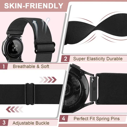 Miniatura 2 de enkic Paquete de 10 bandas elásticas de 0.78 pulgadas compatibles con Samsung Galaxy Watch 6/5/4 de 1.575 pulgadas, 1.732 pulgadas, Watch 5