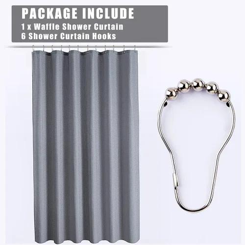Miniatura 2 de Cortina de ducha de tela de gofre, cortina de ducha pequeña para caravana con ganchos, cortinas de ducha texturizadas resistentes para baño, lavable
