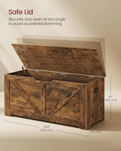 Miniatura 3 de VASAGLE Cofre de almacenamiento, baúl de almacenamiento con 2 bisagras de seguridad, banco de almacenamiento, banco para zapatos, estilo casa