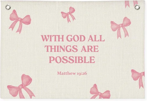 Miniatura 45 de Rosa "AMEN" Arte de Pared 20x30 Pulgadas - Decoración Cristiana Coquette, Colgante para Dormitorio de Niñas, Bandera de Oración de Lino, Letrero