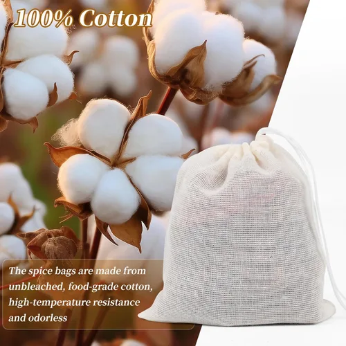 Miniatura 2 de GliSun 50 bolsas de muselina con cordón, bolsas de té reutilizables, de algodón natural, sin blanquear, pequeñas bolsas de tela para quesos