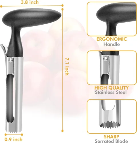 Miniatura 4 de Descorazonador de manzana, herramienta descorazonadora de manzana de acero inoxidable premium, mango ergonómico resistente, fácil de usar y limpiar