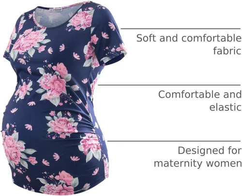 Miniatura 252 de GINKANA Blusas de maternidad de manga corta, diseño floral, fruncido, casual, para mamá, para embarazo