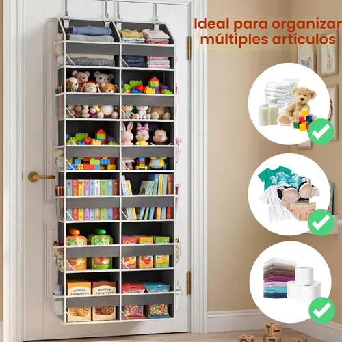 Miniatura 5 de Organizador para colocar sobre la puerta de 6 niveles, almacenamiento extra grande detrás de la puerta de 12 compartimentos, capacidad de peso de 80