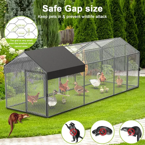 Miniatura 5 de Gallinero de metal para 8-12 pollos de 118 x 40 x 40 pulgadas, corrida grande para patio con cubierta, jaula portátil para aves de corral