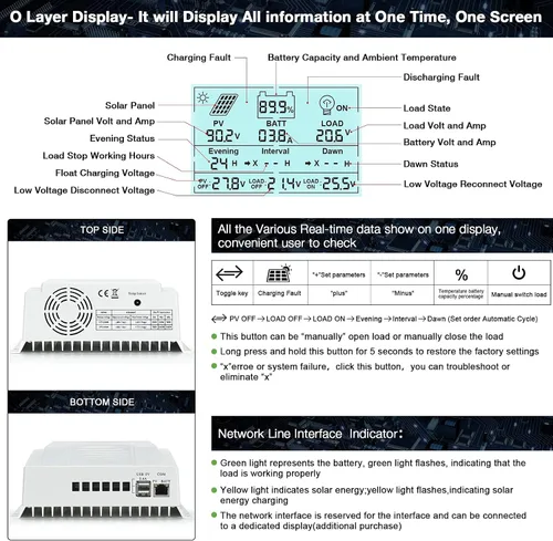 Miniatura 3 de controlador de carga MPPT 40 amperios 12V/24V Auto, regulador de carga de panel solar 40A con pantalla LCD retroiluminada máxima 100V para batería
