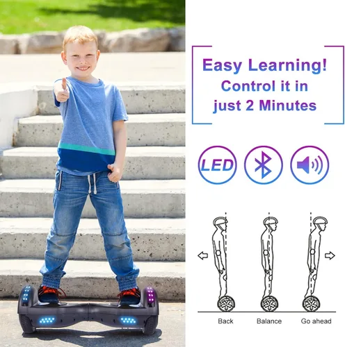 Miniatura 6 de SISIGAD Accesorio para asiento de scooter, 6.5 pulgadas, auto equilibrante, Go Kart, con Bluetooth y luces LED 6.5" negro+negro