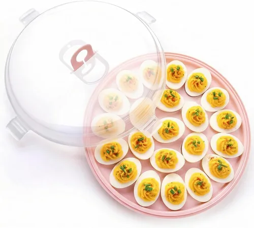 Miniatura 13 de HANSGO - Recipientes para huevos rellenos con tapa, 3 piezas, bandejas portaplatos para huevos rellenos con 66 ranuras para fiestas y cocinas, verde