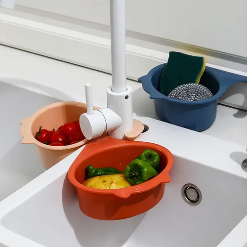 Miniatura 6 de Colador para colocar sobre el fregadero, cesta de drenaje para lavar verduras y frutas, escurrir pasta cocida y platos secos, se cuelga en el grifo