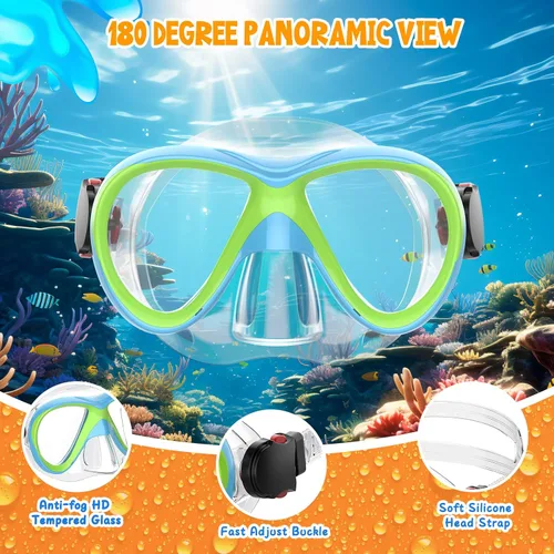 Miniatura 3 de Kids Snorkel Set, Dry Top Snorkeling Gear for Kids, Diving Mask for Youth Boys Girls Age 5-15, Tempered Glass Swimming Goggles Combo Set, Anti-Fog