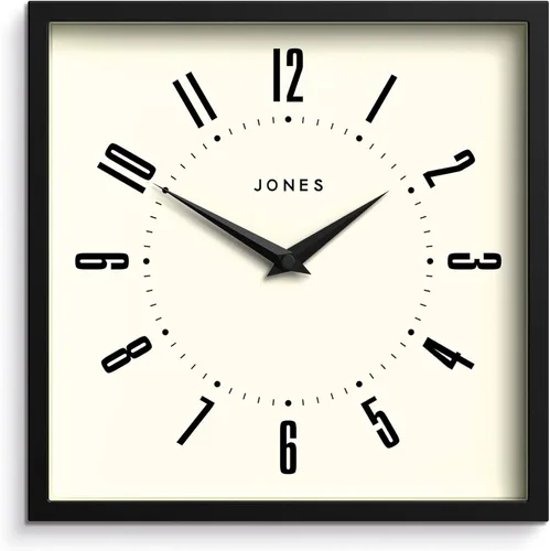JONES CLOCKS® Reloj de pared con caja | Cuadrado retro | 10 pulgadas | Negro | Números fáciles de leer | Reloj perfecto de cocina u oficina