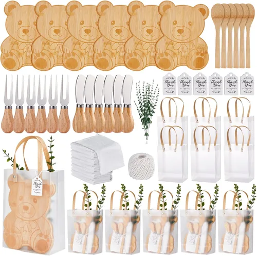 Miniatura 13 de Premios de baby shower para ganadores de juegos, tabla de queso en forma de oso, regalo con cucharas, esparcidores de mantequilla, bolsas de regalo