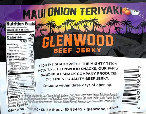 Miniatura 2 de Glenwood Snacks Carne Jerky Maui Cebolla Teriyaki Jerky 9 oz Bolsa resellable
