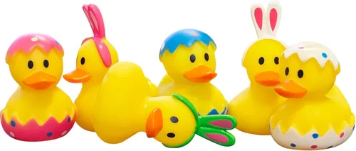 Miniatura 3 de Pato de goma de Pascua, conejo, conejo, paquete de seis patitos para niños, huevos de Pascua, regalos de cumpleaños, baby showers, actividades