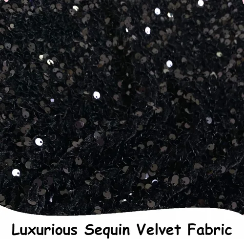 Miniatura 2 de Tela de lentejuelas negras de terciopelo de 1 yarda de largo, tela de lino brillante para coser, tela de spandex de terciopelo para vestido
