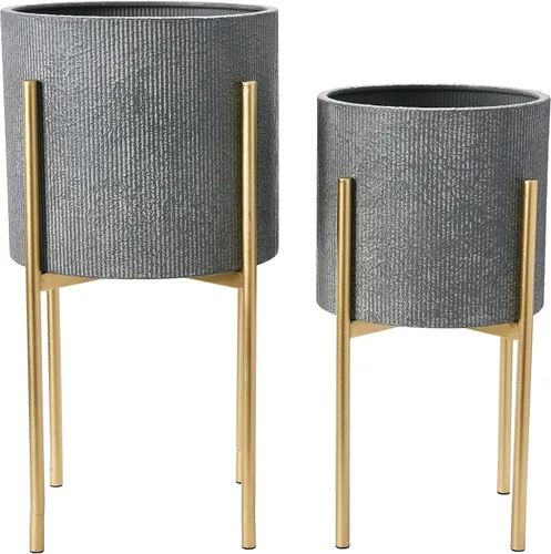 Miniatura 9 de Main + Mesa Maceteros de metal en relieve bohemios modernos con soportes, blanco y negro, juego de 2 tamaños Blanco/Negro