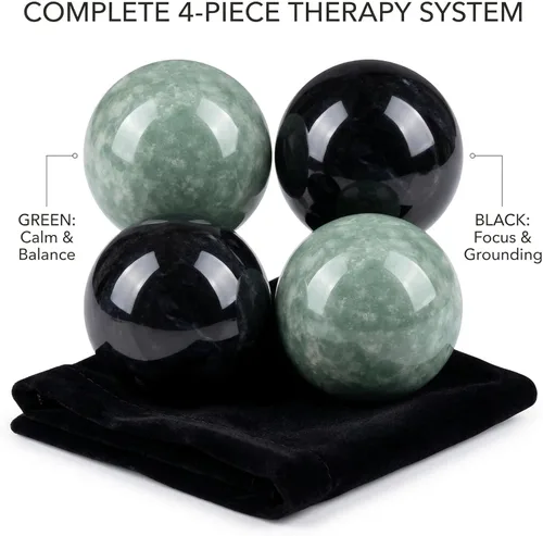 Miniatura 9 de GLEAVI Bolas Baoding de 4 piezas para manos, juego de piedras sólidas de 1.38 pulgadas, 2 negras y 2 verdes, diseño silencioso para meditación