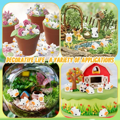 Miniatura 3 de Juego de 35 mini figuras de vaca de resina, animales del bosque, vacas en miniatura, juego de figuras de animales de resina, pequeños animales