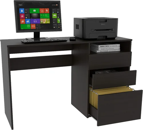 Miniatura 4 de FM FURNITURE Louisiana - Escritorio para computadora, con tres cajones, color negro wengué para oficina