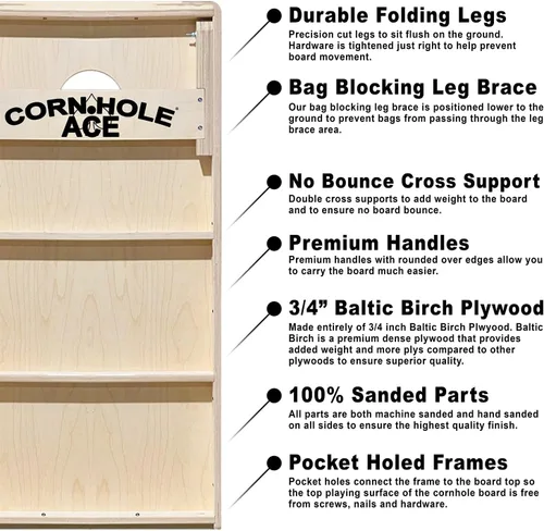 Miniatura 5 de CornholeAce ACE PRO Tablas de Cornhole profesionales, sin rebote, patas anchas triples, madera contrachapada de abedul báltico de 3/4 pulgadas, Verde