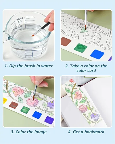 Miniatura 2 de Vileafy Libro de pintura de acuarela de flores de primavera para adultos y niños, pintura sin desorden con actividad artística acuática, diversión