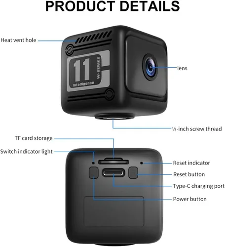 Miniatura 7 de Mini cámara de seguridad, cámara inalámbrica HD de 1080p para interiores con batería de 6 horas y no necesita WiFi para grabación, detección
