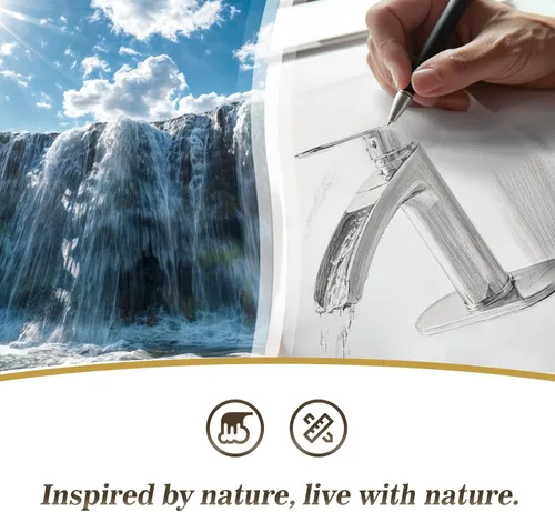 Miniatura 3 de Phiestina Grifo de baño de cascada de níquel cepillado de una sola manija, con placa de cubierta de 6 pulgadas y ensamblaje de drenaje desplegable