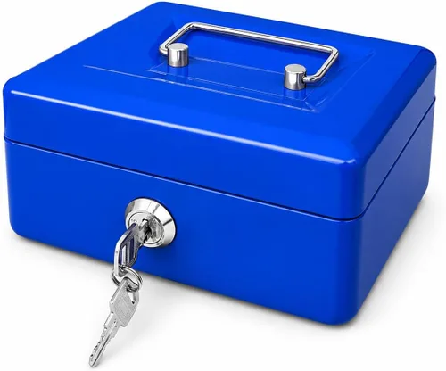 Miniatura 12 de Caja de efectivo de acero con cerradura de llave, organizador de dinero pequeño de metal con bandeja para dinero, caja de almacenamiento de efectivo