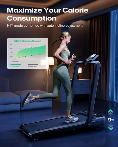 Miniatura 4 de UREVO Smart Treadmill with 9% Incline, 3-in-1 Foldable Treadmill with Handle for Home/Office Fitness, Runner-Focused Design, 6 HIIT Programs & Auto