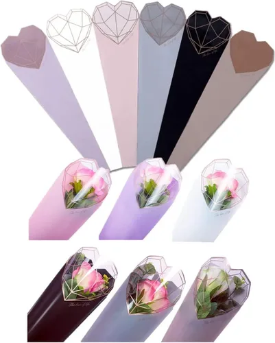 JOSON 24 unids/6 color flor bolsa de embalaje solo rosa flor bolsa material impermeable diamante simple forma de corazón embalaje de regalo
