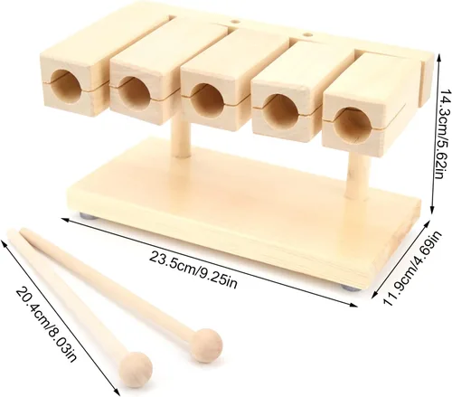 Miniatura 4 de Kuuleyn Bloque de ritmo de madera maciza con mazo, instrumento de percusión musical, bloque de percusión de madera, bloques de arce rítmico de 5