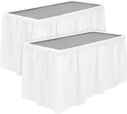 Miniatura 8 de TURSTIN 2 faldas de mesa de plástico negro de 14 x 29 pies para mesas rectangulares, mantel ajustable, mantel desechable para fiestas de cumpleaños