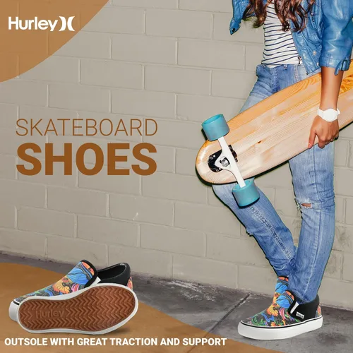 Miniatura 4 de Hurley Zapatos deportivos de lona sin cordones para niños, zapatos deportivos de corte bajo para niños y niñas, tenis casuales
