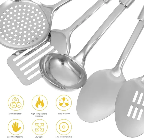 Miniatura 5 de BESPORTBLE Utensilios de cocina de acero inoxidable resistentes al calor con diseño ergonómico para cocinar en casa y almacenamiento ordenado