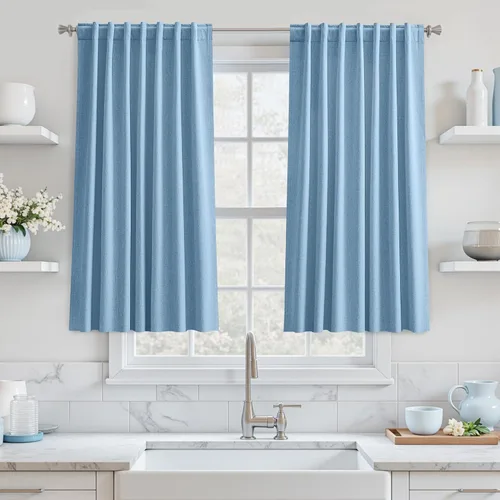 Miniatura 58 de UHITECH Cortinas cortas de lino de 24 pulgadas de largo para ventanas pequeñas de granja, cortinas opacas modernas para sala de estar, pestañas