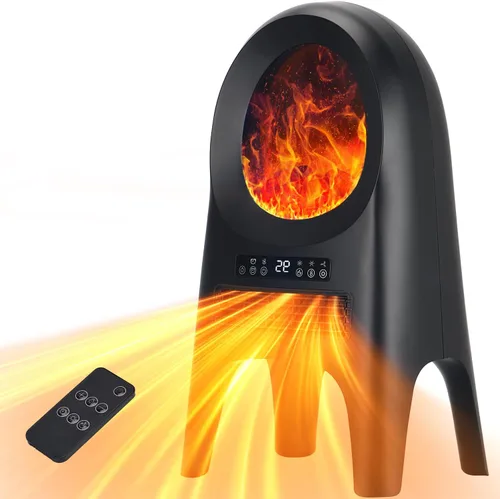 Uthfy - Calentadores de ambiente para uso en interiores, 24 pulgadas, calentador de habitación portátil con llama 3D, 1500 W, calentador de cerámica