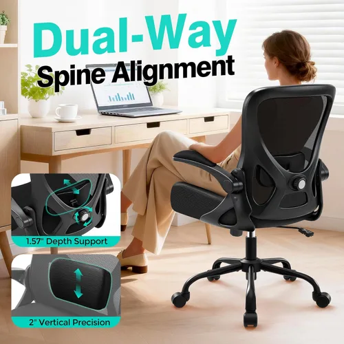 Miniatura 3 de AreShark Silla de oficina – Silla de escritorio ergonómica de malla transpirable con soporte lumbar ajustable y reposabrazos abatibles – Silla Negro