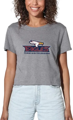 Colección oficial de camisetas cortas con logotipo desgastado grande universitario para mujer, color jaspeado atlético
