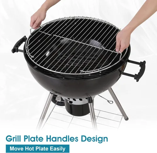 Miniatura 4 de MFSTUDIO Master Kettle - Parrilla de carbón de 22 pulgadas, parrilla premium para exteriores con termómetros, tapa esmaltada de porcelana y colector