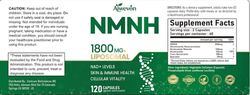 Miniatura 8 de NMNH 1800mg Suplemento liposomal NAD+, alternativa NMNH NMN con ribósido de nicotinamida y resveratrol, refuerzo NAD para energía celular, apoyo
