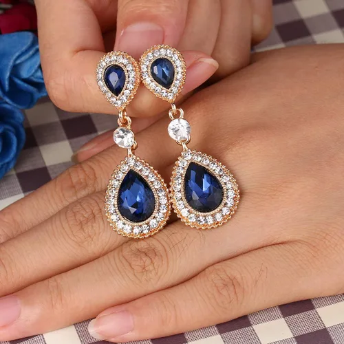 Miniatura 4 de BriLove 8 pendientes colgantes de cristal con forma de lágrima para mujer Cristal