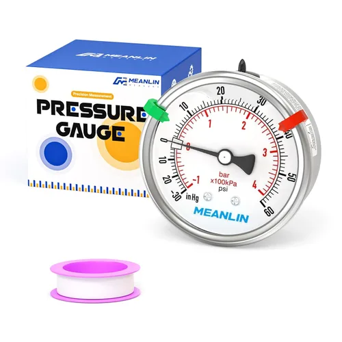 Miniatura 17 de MEANLIN MEASURE Medidor de presión de acero inoxidable relleno de líquido de 0 ~ 100 psi con junta de acero inoxidable 316, esfera de cara NPT