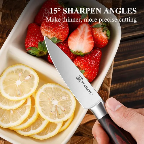 Miniatura 6 de KEEMAKE - Cuchillo de pelar de 3.5 pulgadas, cuchillo de fruta con hoja de acero inoxidable alemán de alto carbono, mango de Pakkawood, cuchillo