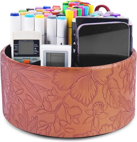 Miniatura 82 de Organizador Redondo de Cuero para Suministros de Arte, Soporte para Control Remoto, Rotación de 360 Grados, Soporte Multifuncional para Lápices