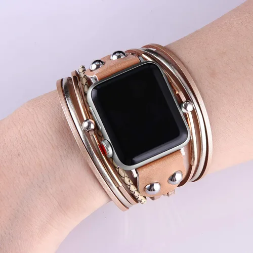 Miniatura 3 de Pulsera de cuero multicapa compatible con Apple Watch Ultra SE 8 7 6 5 4 3 1.496 in 1.575 in 1.614 in 1.654 in 1.732 in 1.772 in 1.929 in