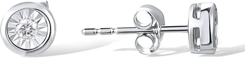 Miniatura 2 de Santuzza Aretes de oro macizo de 10 quilates con placa milagrosa con diamante delicado para mujer