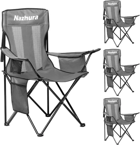 Miniatura 12 de Nazhura - Juego de 2 sillas de camping al aire libre plegables/doblables/portátiles con bolsa enfriadora, respaldo de malla y bolsillo portavasos