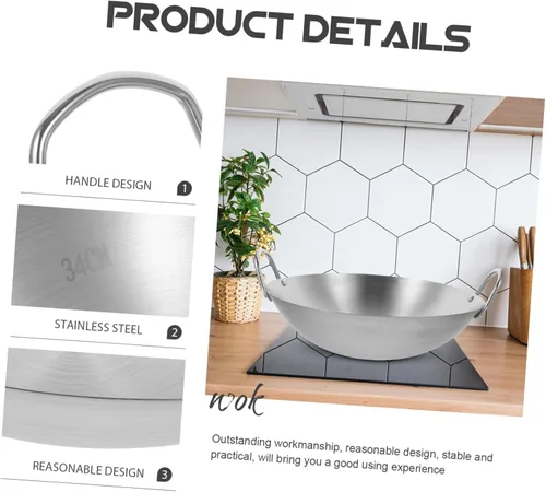 Miniatura 5 de Zerodeko Sartén multiusos Wok gruesa de acero inoxidable fácil de limpiar inducción de gas eléctrico cocina cocina