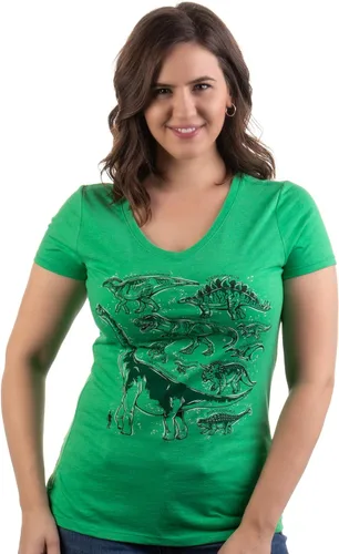 Miniatura 3 de Dinosaur Species Camiseta con cuello en V para fiesta de cumpleaños de Dino Mom para mujer